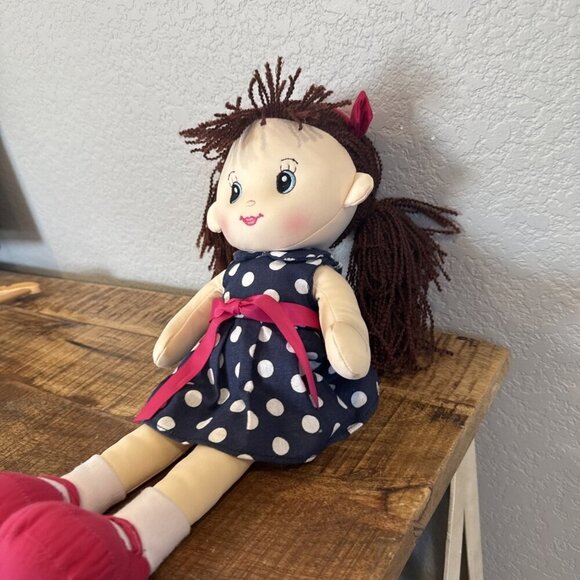 Linzy Plush Betty Soft Bodied Cloth Baby Stuffed Rag Doll 16” Polka-dot Dress - Picture 4 of 9